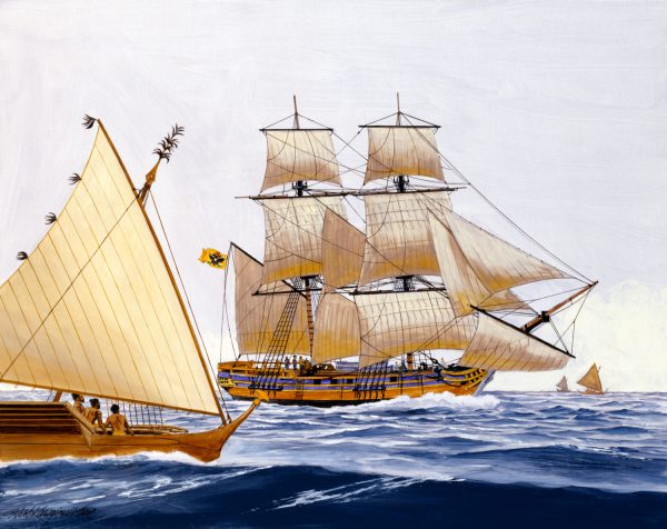 Endeavour with Marshall Islands Canoes